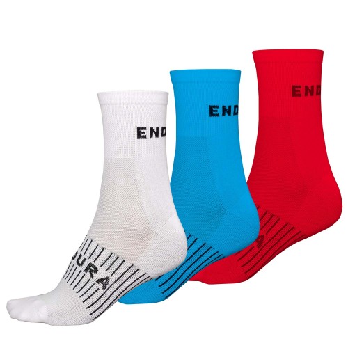 E1263WH Endura Coolmax Race II calzini (3/Pack) Rosso / Bianco / Blu Taglia S - M